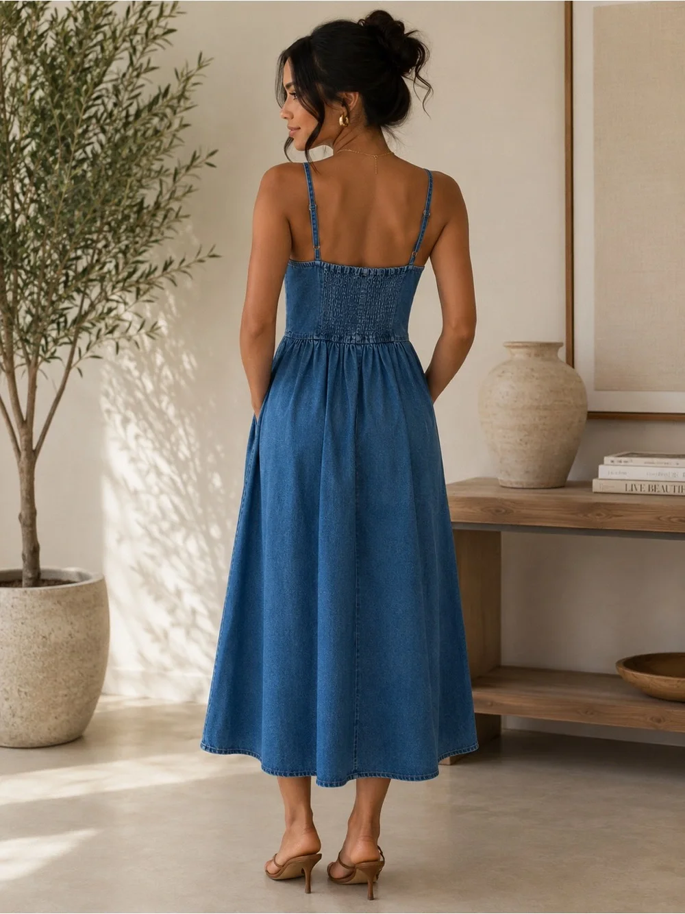 GAP Blue Denim Sweetheart Maxi Dress